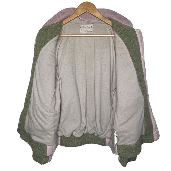 Free People Rivington Sherpa Jacket Green Pink - Picture 12 of 14
